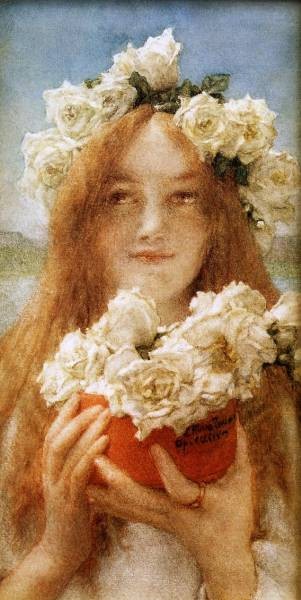 Alma Tadema Summer Offering Young Girl with Roses